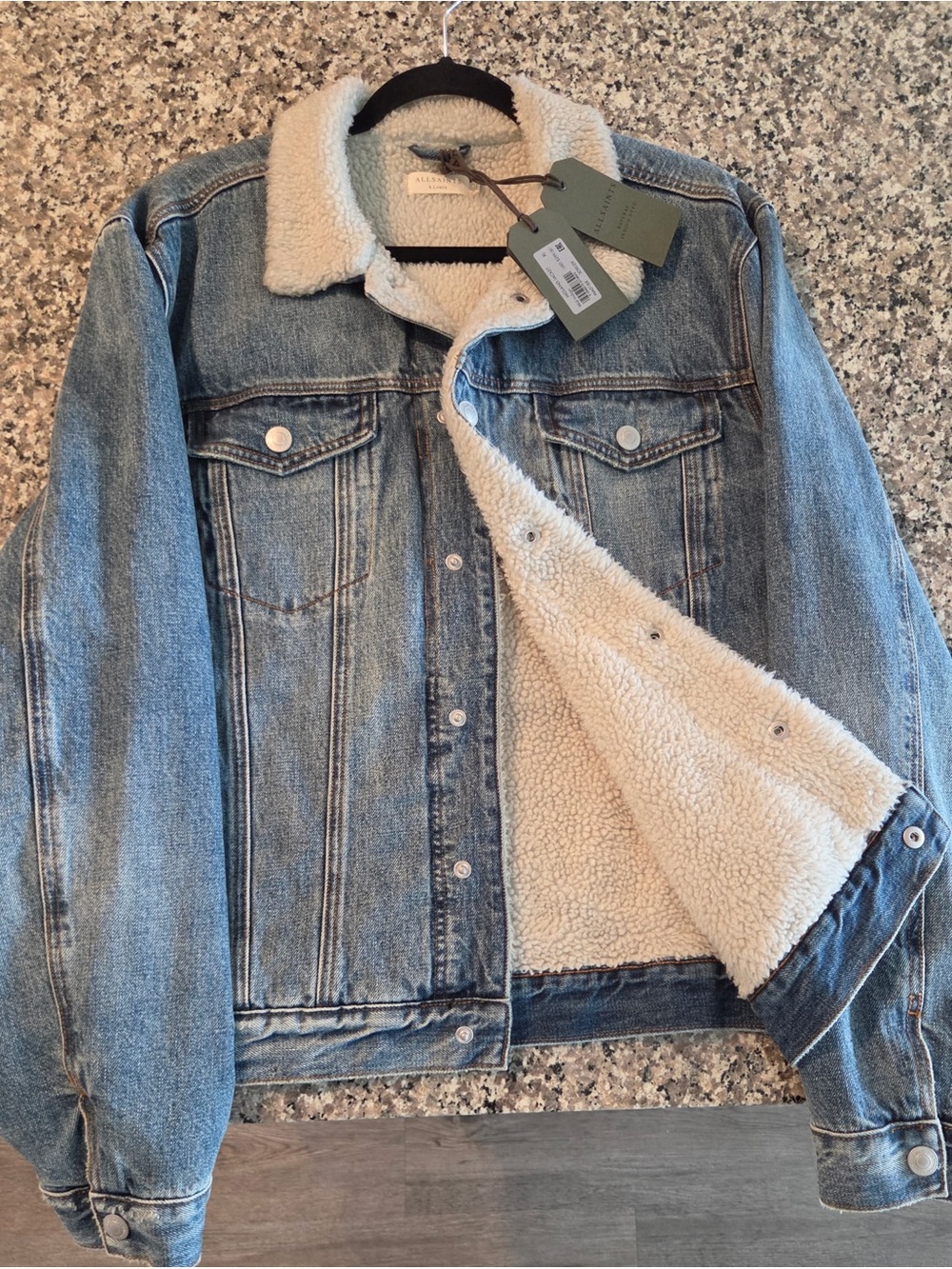 AllSaints Light Blue Denim Sherpa-Lined Jacket
